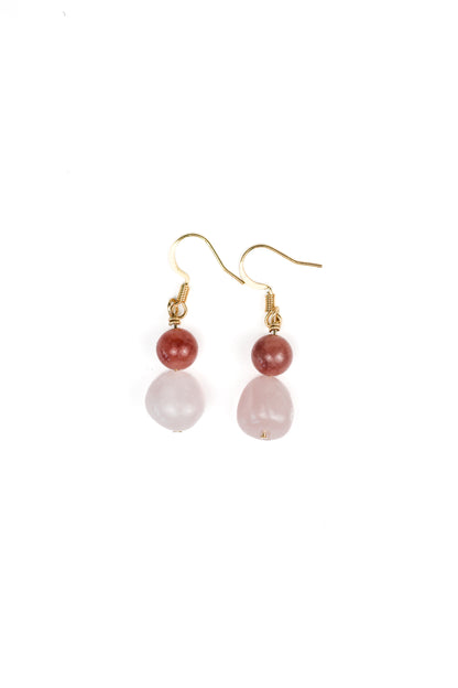 Earring: Rose Quartz, Sun Stone