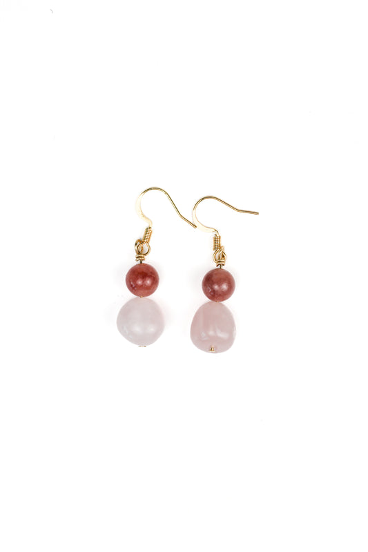Earring: Rose Quartz, Sun Stone