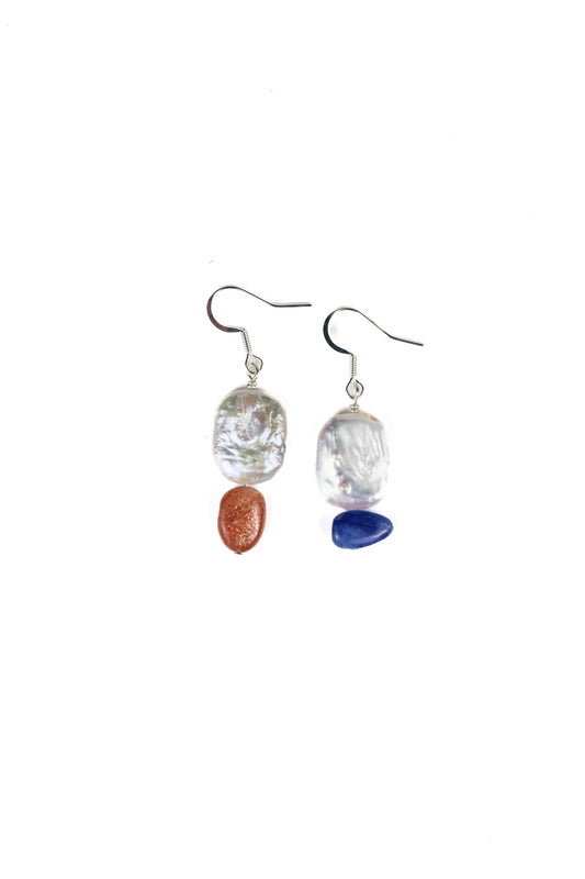 Earring: Pearl, Sun Stone, Kyanite
