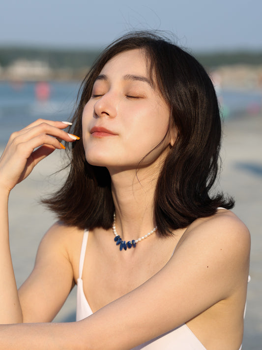 Necklace: Kyanite, Pearl