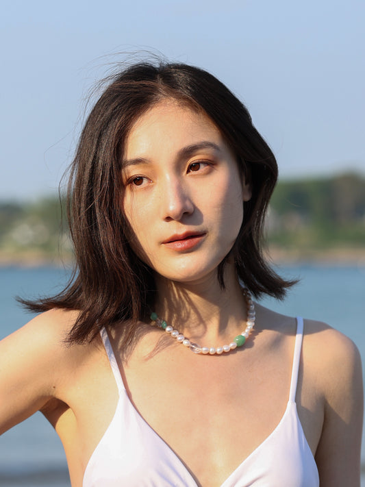 Necklace: Amazonite, Aventurine, Clear Quartz, Pearl