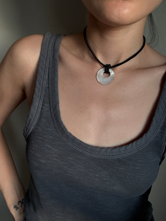 Black Obsidian/Mother-of-pearl Pendant Necklace